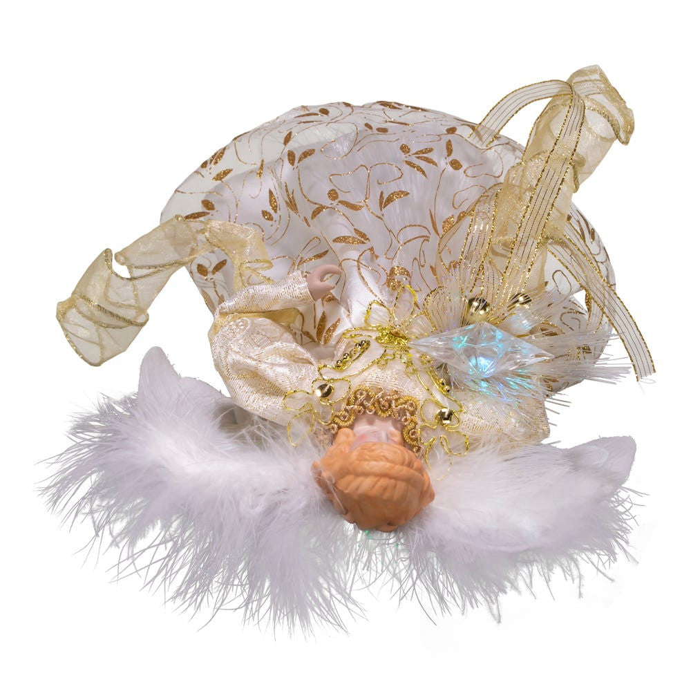 12" Battery-Operated Fiber Optic Gold Angel Treetop with Color Changing LED Lights
