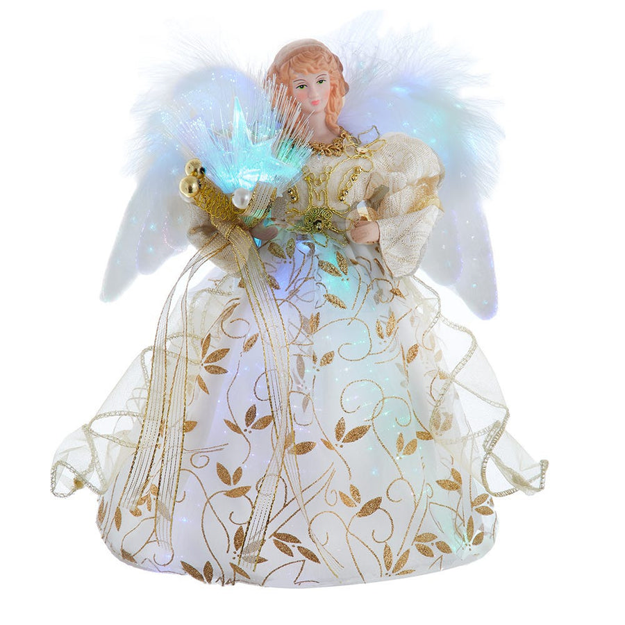 12" Battery-Operated Fiber Optic Gold Angel Treetop with Color Changing LED Lights