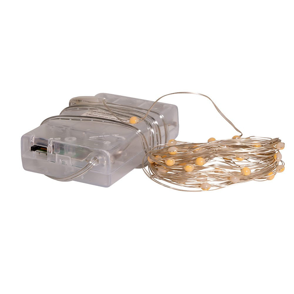 16.3' Battery Operated 50L Classic White Superbright LED Silver Wire Light Set In PDQ
