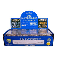 16.3' Battery Operated 50L Classic White Superbright LED Silver Wire Light Set In PDQ