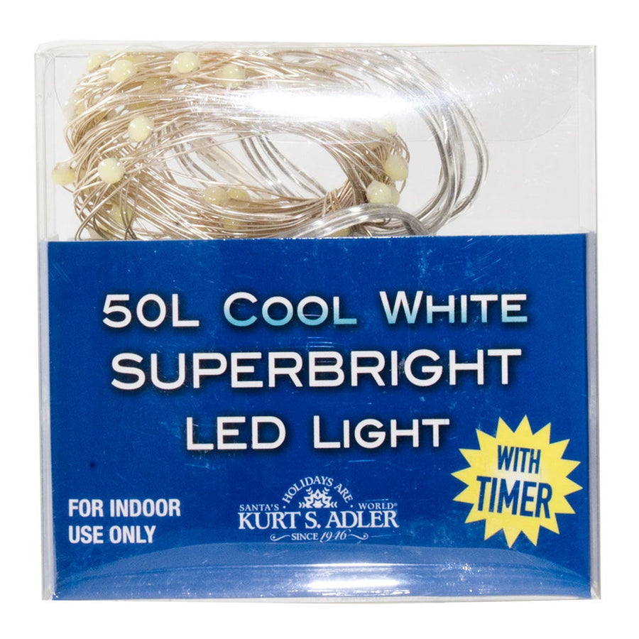 16.3' Battery Operated 50L Classic White Superbright LED Silver Wire Light Set In PDQ