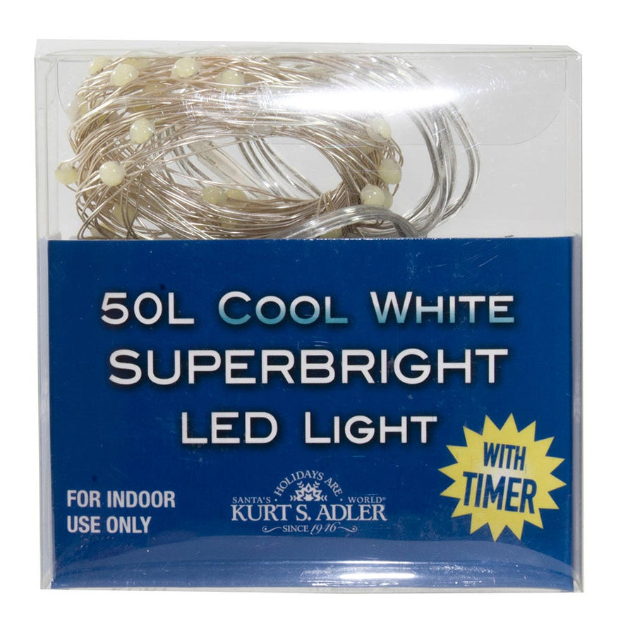 16.3' Battery Operated 50L Cool White Superbright LED Silver Wire Light Set In PDQ