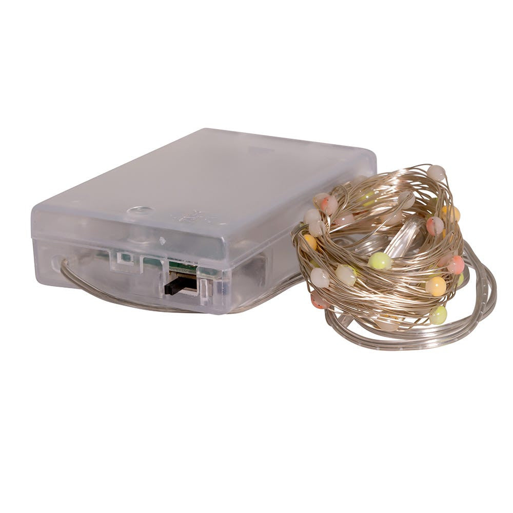 16.3' Battery Operated 50L Multicolor Superbright LED Silver Wire Light Set In PDQ