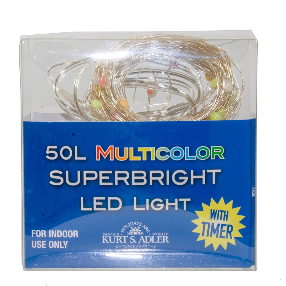 16.3' Battery Operated 50L Multicolor Superbright LED Silver Wire Light Set In PDQ