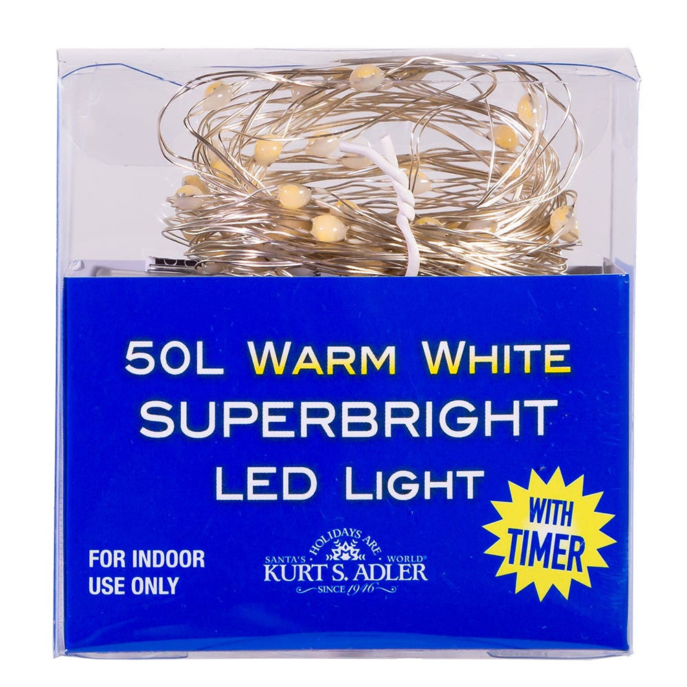 16.3' Battery Operated 50L Warm White Superbright LED Silver Wire Light Set In PDQ