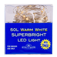 16.3' Battery Operated 50L Warm White Superbright LED Silver Wire Light Set In PDQ