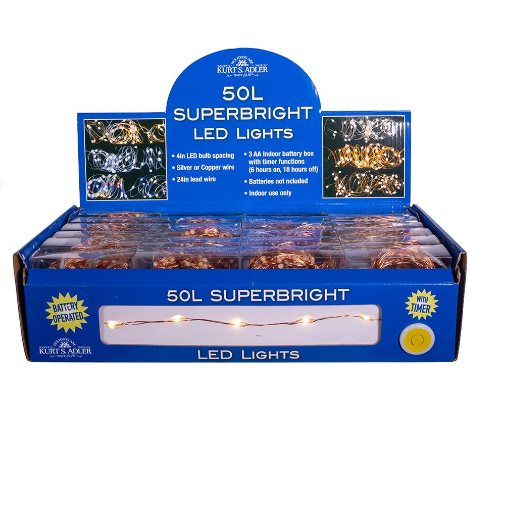 16.3' Battery Operated 50L Warm White Superbright LED Copper Wire Light Set In PDQ
