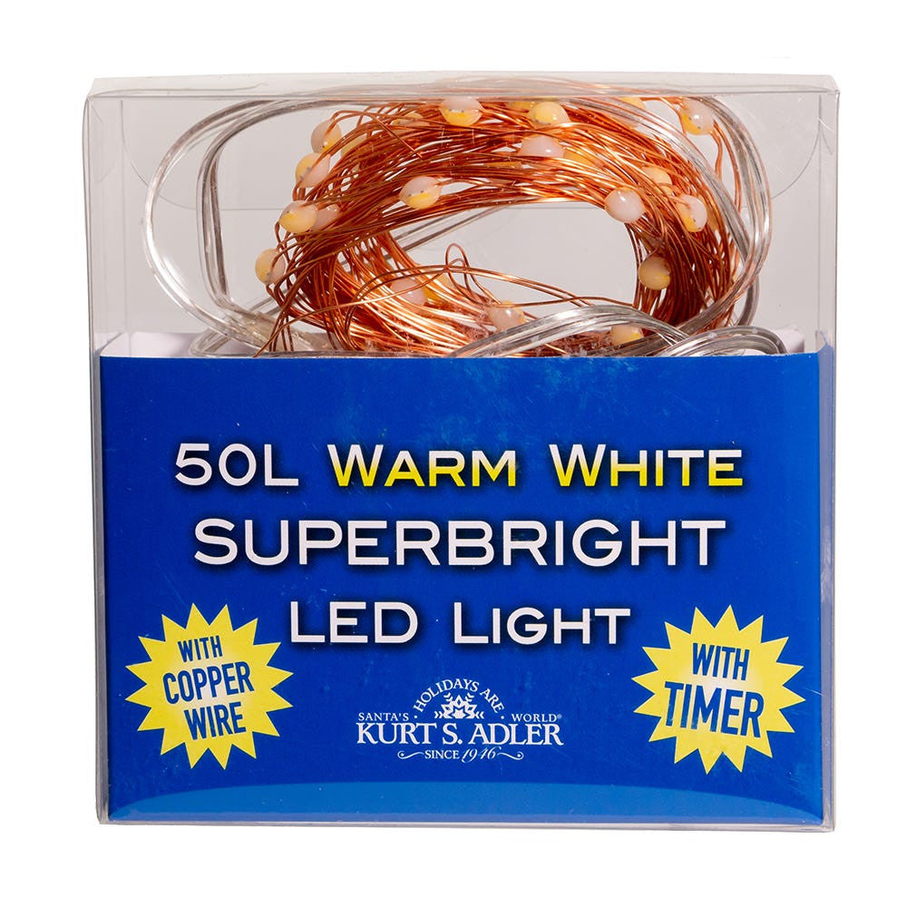 16.3' Battery Operated 50L Warm White Superbright LED Copper Wire Light Set In PDQ