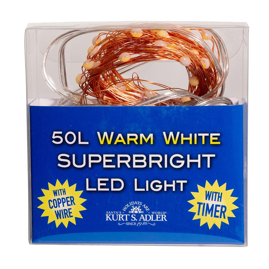 16.3' Battery Operated 50L Warm White Superbright LED Copper Wire Light Set In PDQ