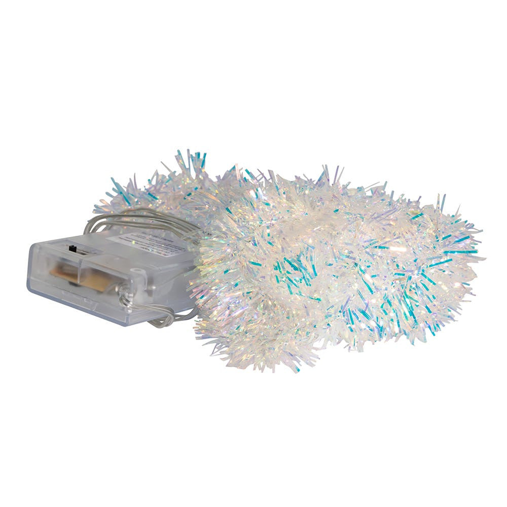 6.3' Battery Operated 20L Multicolor Superbright LED Silver Iridescent Tinsel Garland In PDQ
