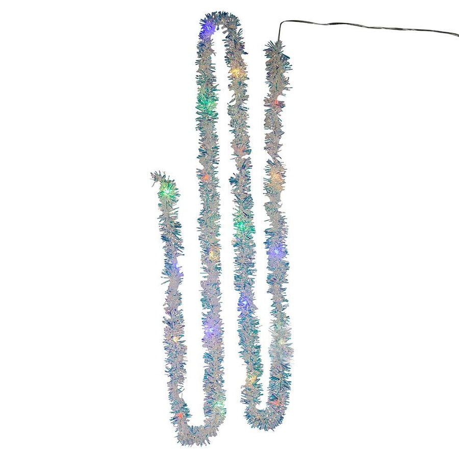 6.3' Battery Operated 20L Multicolor Superbright LED Silver Iridescent Tinsel Garland In PDQ