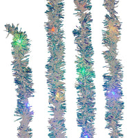 6.3' Battery Operated 20L Multicolor Superbright LED Silver Iridescent Tinsel Garland In PDQ