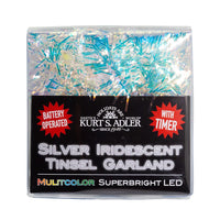 6.3' Battery Operated 20L Multicolor Superbright LED Silver Iridescent Tinsel Garland In PDQ
