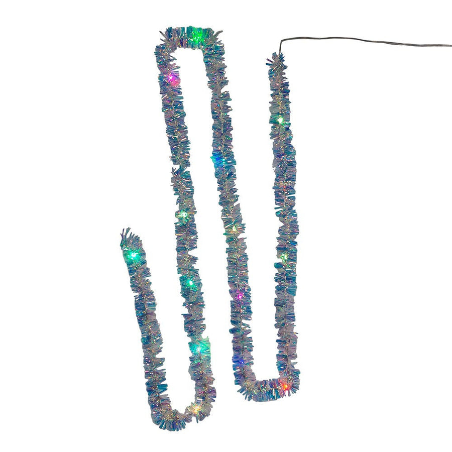 6.3' 20L RGB Superbright LED Silver Iridescent Tinsel Garland In PDQ