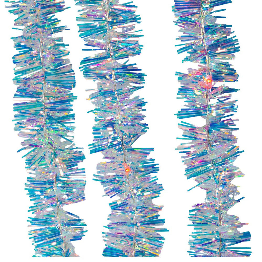6.3' 20L RGB Superbright LED Silver Iridescent Tinsel Garland In PDQ