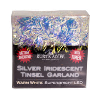 6.3' Battery Operated 20L Warm White Superbright LED Silver Iridescent Tinsel Garland In PDQ