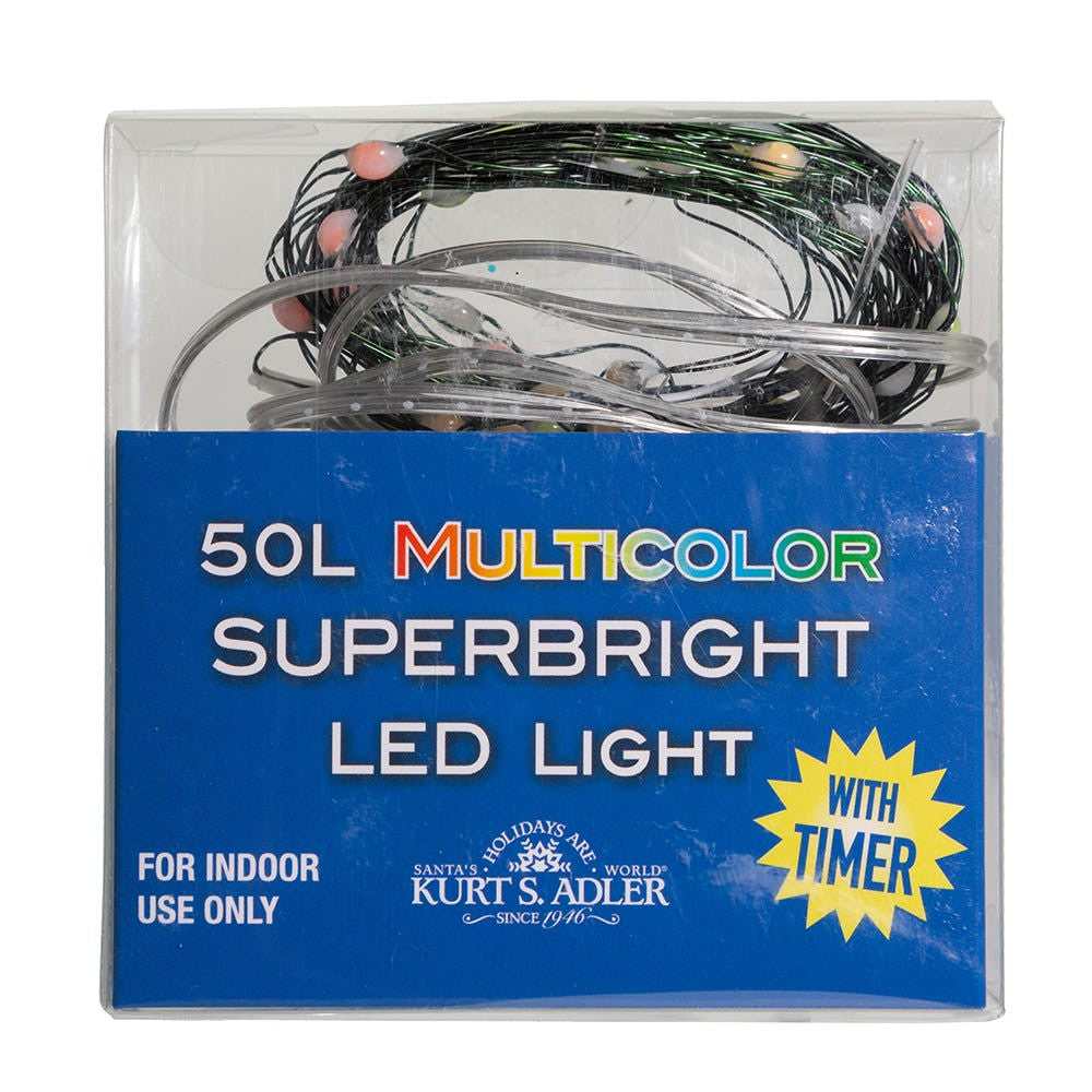 16.3' Battery Operated 50L Multicolor Superbright LED Green Wire Light Set In PDQ