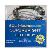 16.3' Battery Operated 50L Multicolor Superbright LED Green Wire Light Set In PDQ