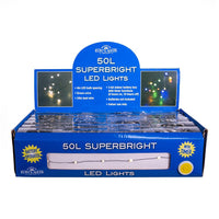 16.3' Battery Operated 50L Warm White Superbright LED Green Wire Light Set In PDQ