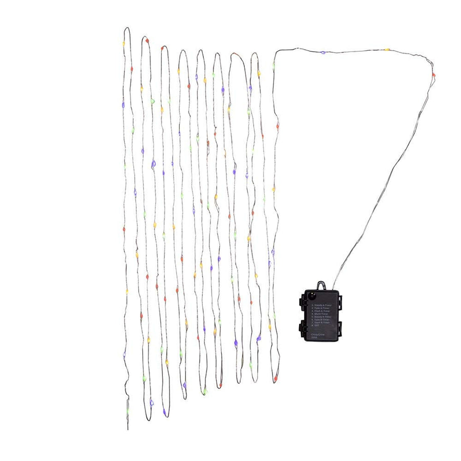 33' Battery Operated 100L Multifunction Dual Color (Warm White & Multicolor) Superbright LED Silver Wire Light Set + Remote In PDQ
