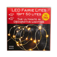 16.3' Battery Operated 50L Warm White Fairy LED Green Wire Light Set In PDQ