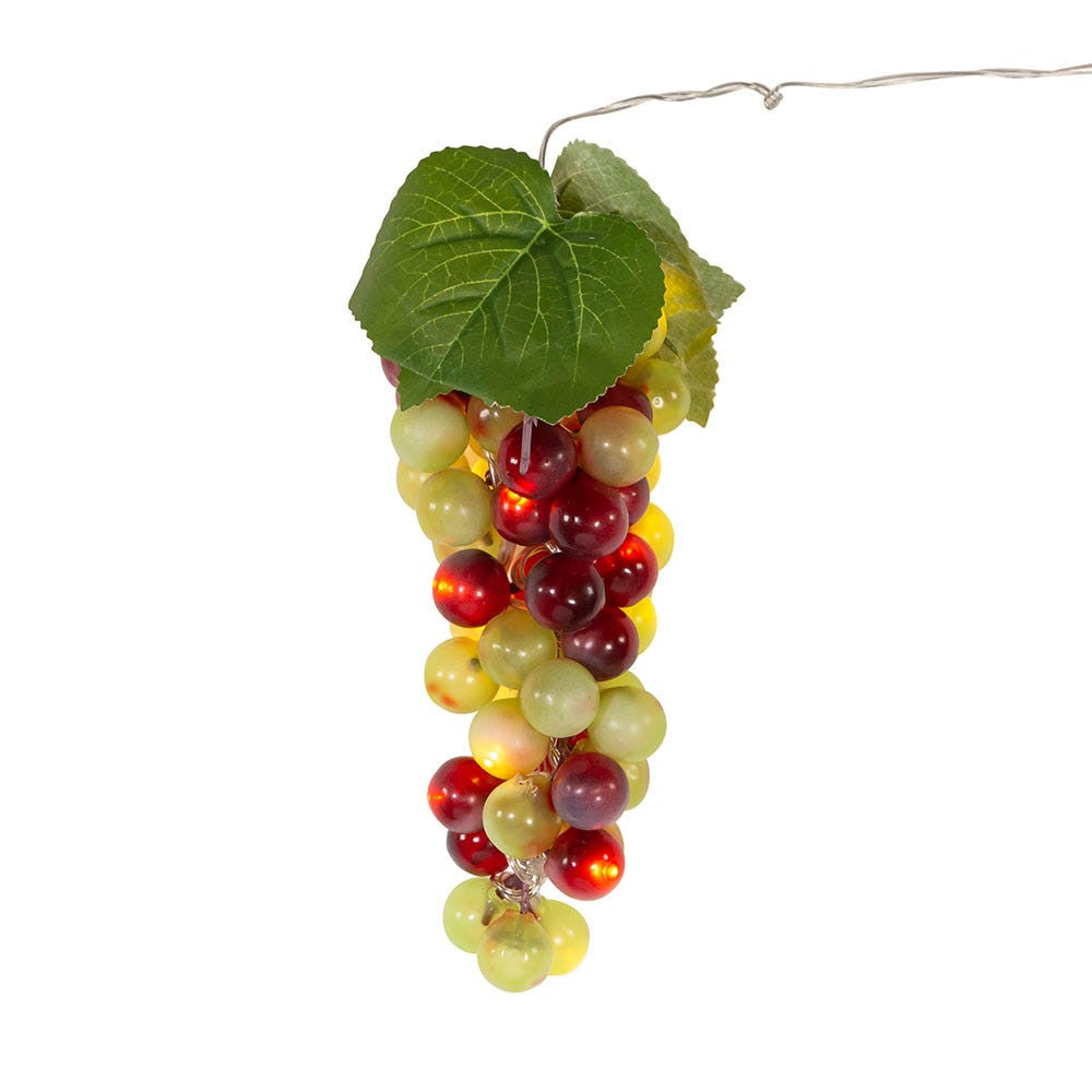8" Battery Operated 20L Warm White LED Single Cluster Green & Burgundy Grape Cluster Light