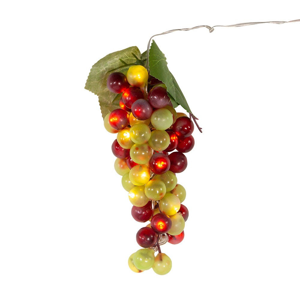 8" Battery Operated 20L Warm White LED Single Cluster Green & Burgundy Grape Cluster Light