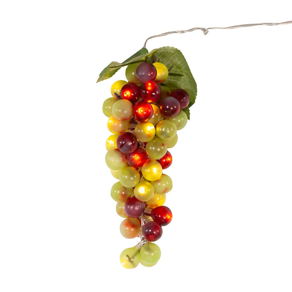 8" Battery Operated 20L Warm White LED Single Cluster Green & Burgundy Grape Cluster Light