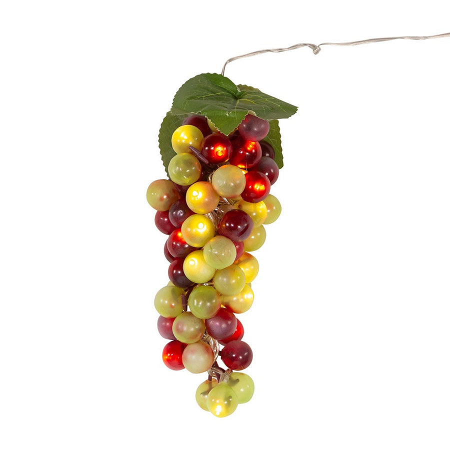 8" Battery Operated 20L Warm White LED Single Cluster Green & Burgundy Grape Cluster Light
