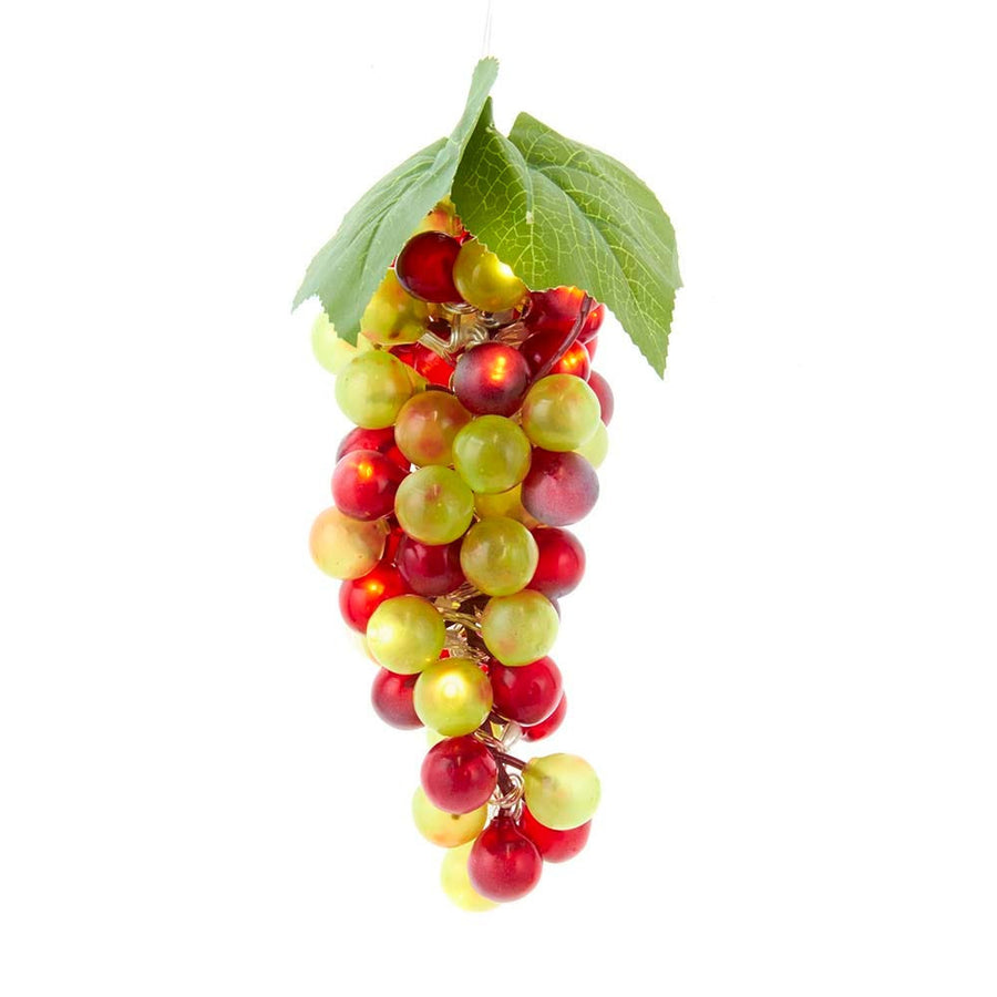 8" Battery Operated 20L Warm White LED Single Cluster Green & Burgundy Grape Cluster Light