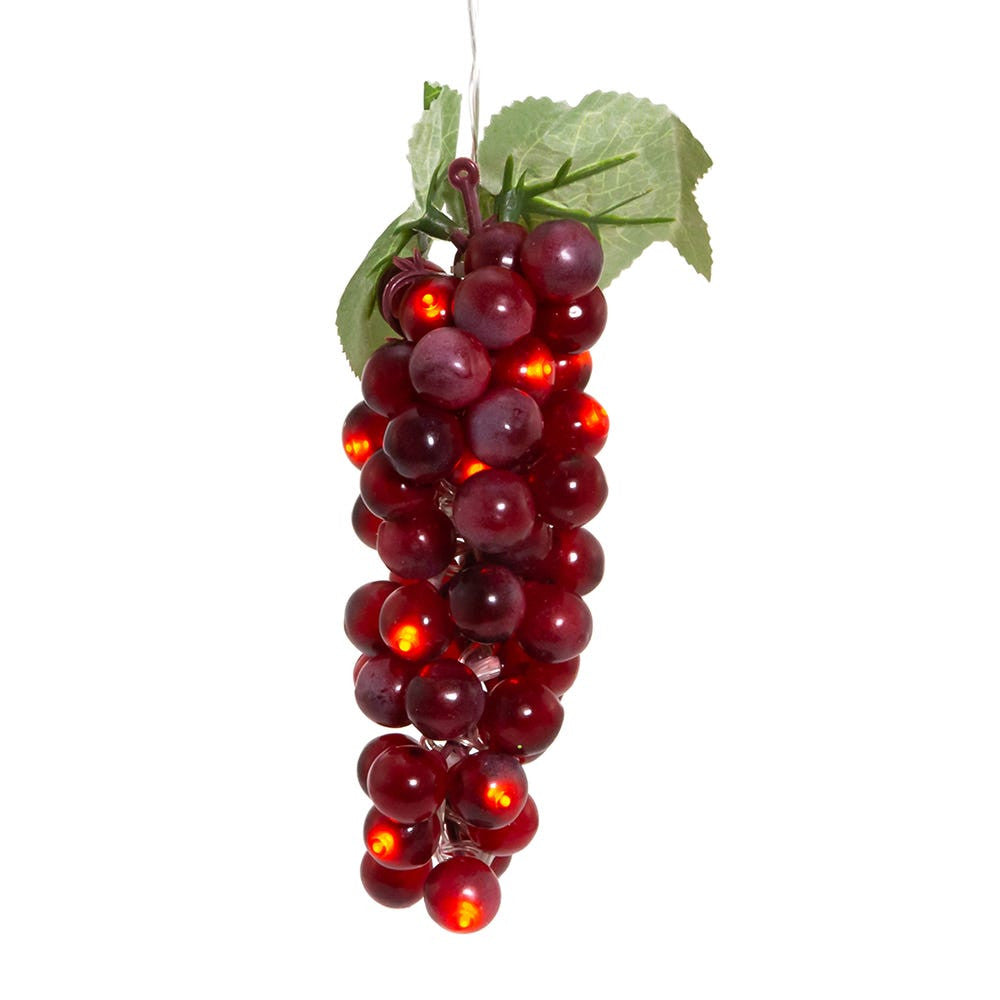 8" Battery Operated 20L Warm White LED Single Cluster Burgundy Grape Light
