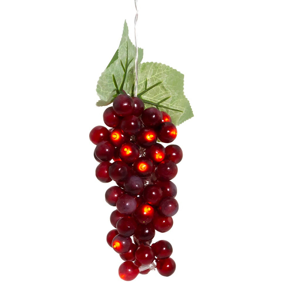 8" Battery Operated 20L Warm White LED Single Cluster Burgundy Grape Light