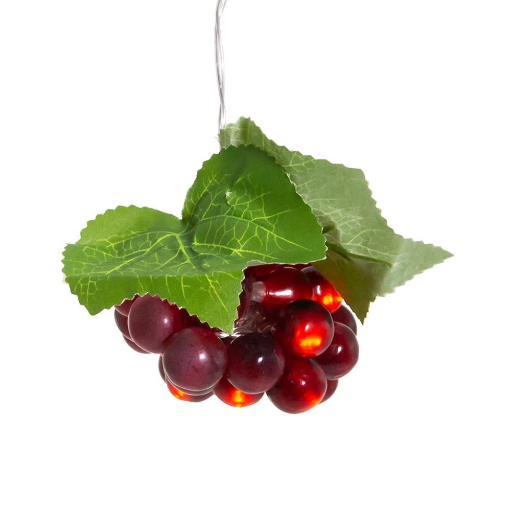 8" Battery Operated 20L Warm White LED Single Cluster Burgundy Grape Light