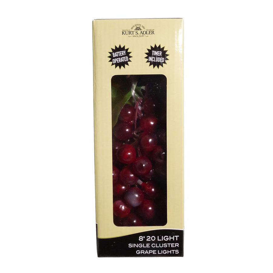 8" Battery Operated 20L Warm White LED Single Cluster Burgundy Grape Light