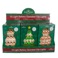 7' Battery Operated 15L Santa, Snowman & Christmas Tree Fairy Clip Lights In PDQ