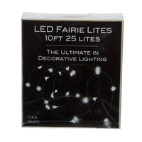 8' Battery Operated 25L Cool White Fairy LED Green Wire Light Set In PDQ