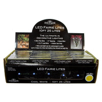 8' Battery Operated 25L Cool White Fairy LED Green Wire Light Set In PDQ