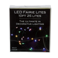 8' Battery Operated 25L Multicolor Fairy LED Green Wire Light Set In PDQ