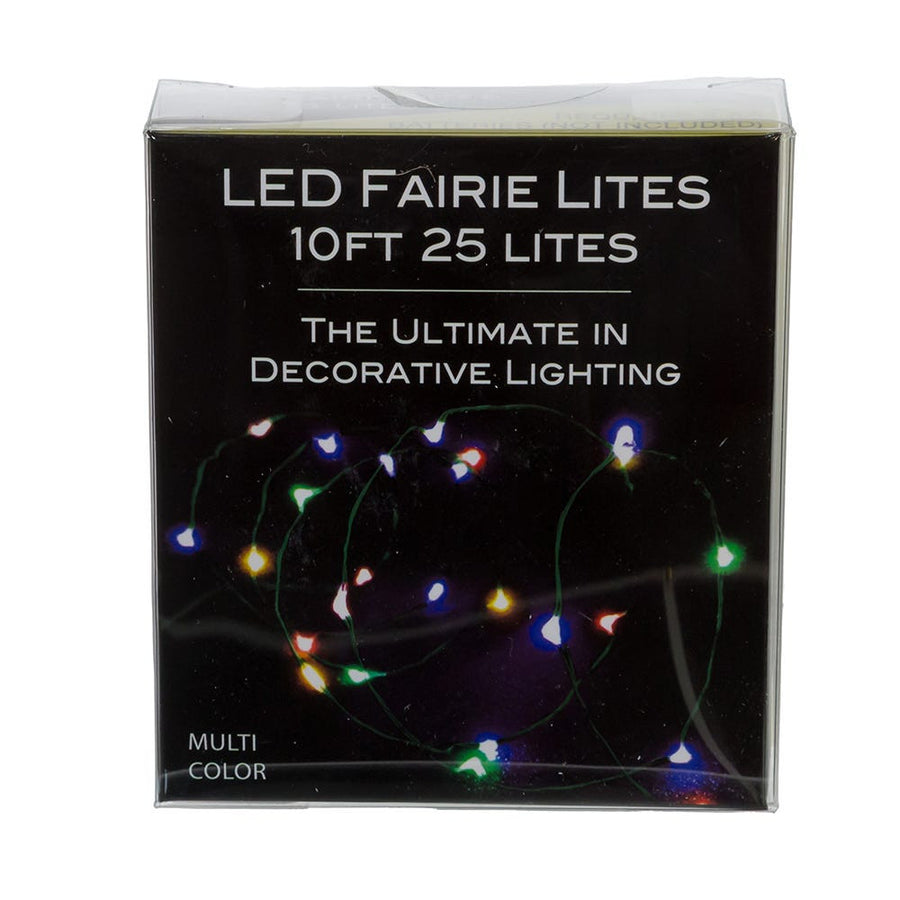 8' Battery Operated 25L Multicolor Fairy LED Green Wire Light Set In PDQ