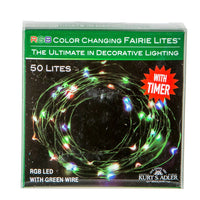 16.3' Battery Operated 50L Color Changing RGB Fairy LED Green Wire Light Set In PDQ