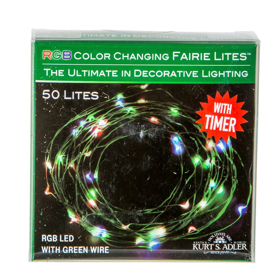 16.3' Battery Operated 50L Color Changing RGB Fairy LED Green Wire Light Set In PDQ