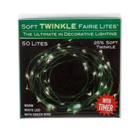 16.3' Battery Operated 50L Warm White Soft Twinkle Fairy LED Green Wire Light Set In PDQ