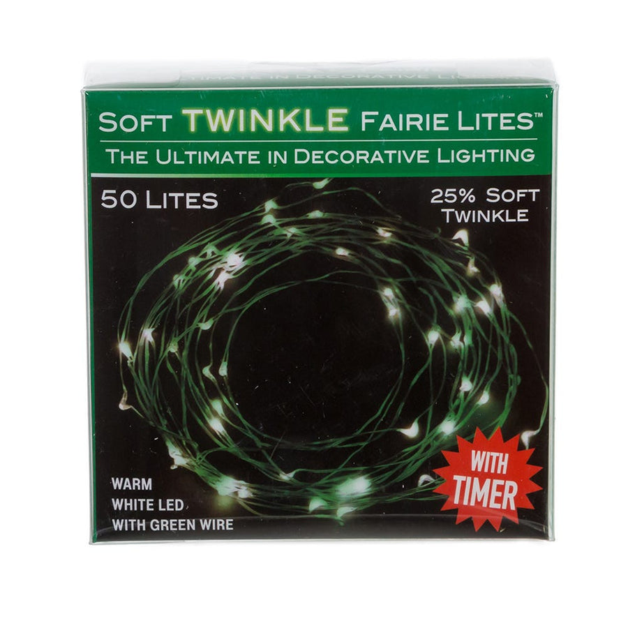 16.3' Battery Operated 50L Warm White Soft Twinkle Fairy LED Green Wire Light Set In PDQ