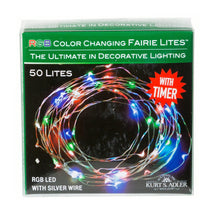 16.3' Battery Operated 50L Color Changing RGB Fairy LED Silver Wire Light Set In PDQ