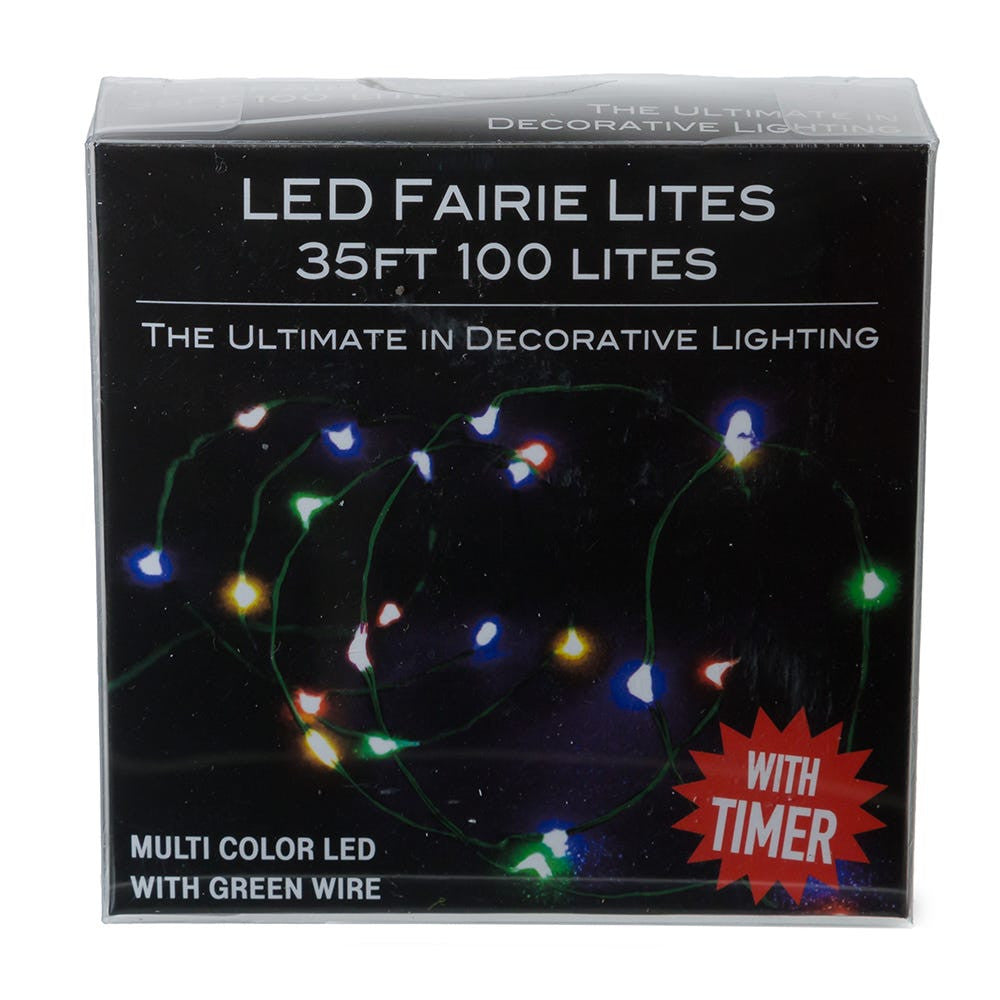33' Battery Operated 100L Multicolor Fairy LED Green Wire Light Set In PDQ