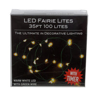 33' Battery Operated 100L Warm White Fairy LED Green Wire Light Set In PDQ