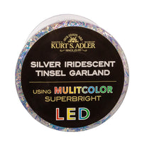 34.8' Battery Operated 100L Multicolor Superbright LED Silver Iridescent Tinsel Garland