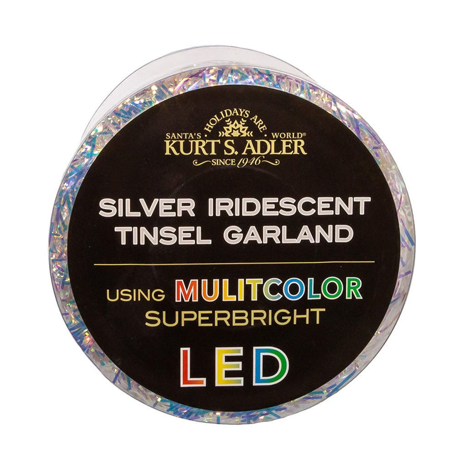 34.8' Battery Operated 100L Multicolor Superbright LED Silver Iridescent Tinsel Garland
