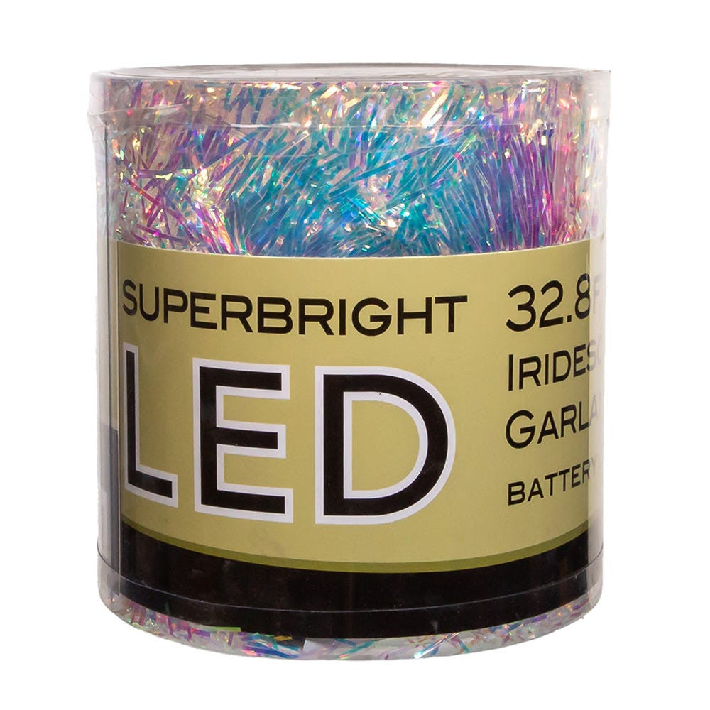 34.8' Battery Operated 100L Multicolor Superbright LED Silver Iridescent Tinsel Garland