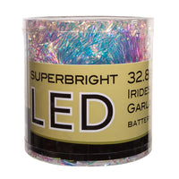 34.8' Battery Operated 100L Multicolor Superbright LED Silver Iridescent Tinsel Garland